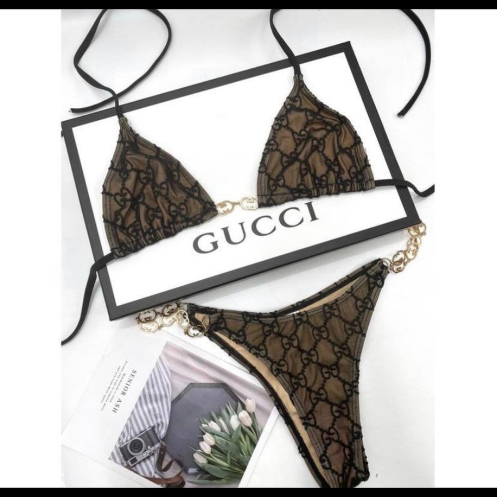 GG Mesh Brown Two Piece Swimsuit